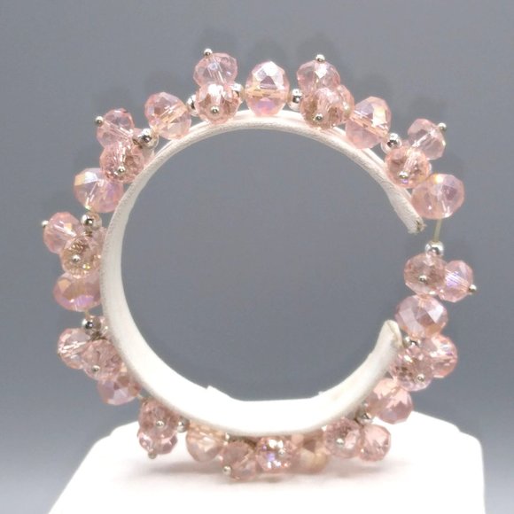 Stretch AB Crystals ChaCha Bracelet, Beaded Blush Pink Pastel Coquette Vintage - Picture 2 of 5